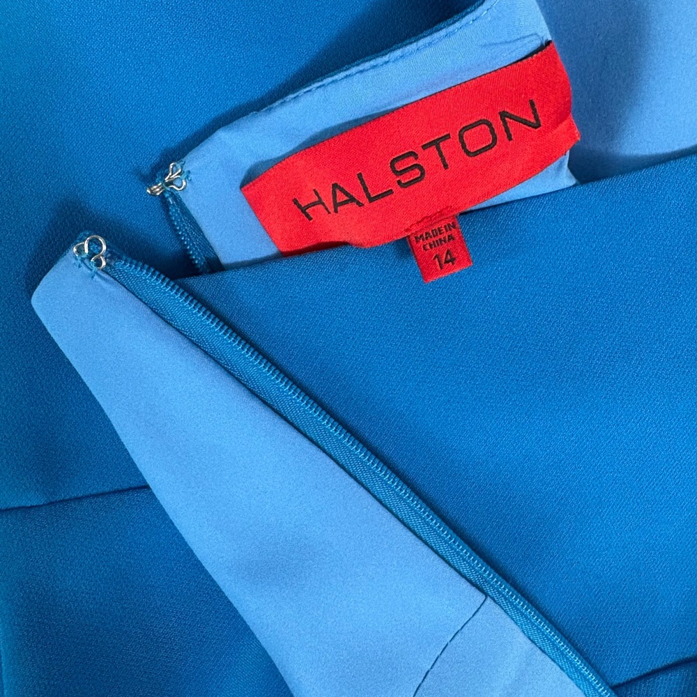 Halston Olivia Gown One Shoulder Peacock Azur Blue - Picture 13 of 15